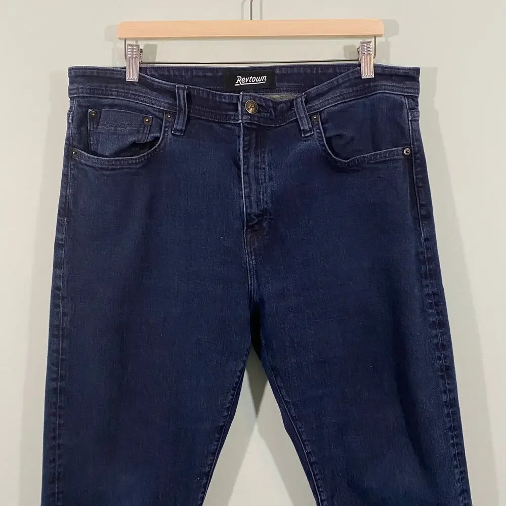 Revtown Men Blue Indigo Automatic Straight Leg Jeans Size 38 x 32